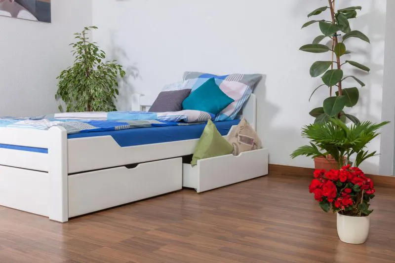 Stauraumbett Buche massiv 140 x 200 cm Weiß Abbildung