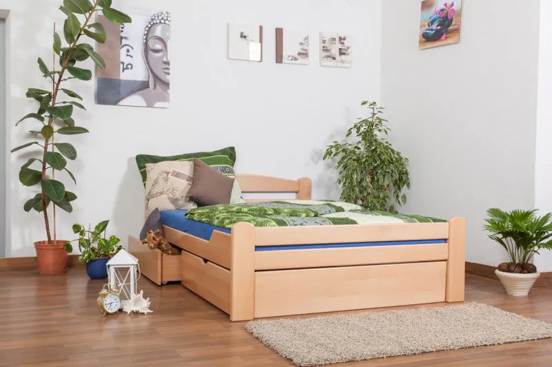 Buche Stauraumbett Bettgestell 140 x 200 cm Natur Abbildung