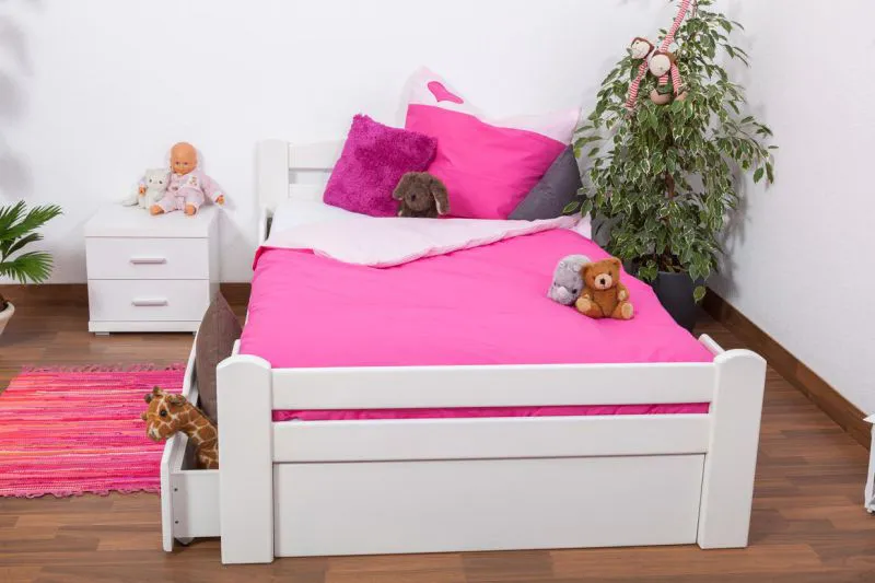 Buche Holzbett Bettgestell 120 x 200 cm Weiß Abbildung