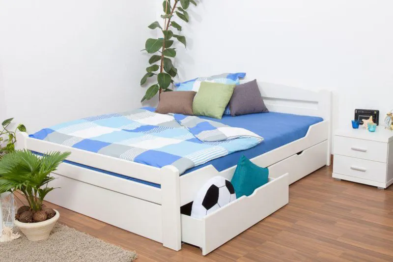 Holz Stauraumbett 180 x 200 cm Buche massiv Weiß Abbildung