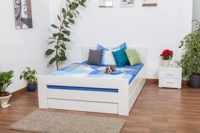 Holzbett 140 x 200 cm Buche massiv Weiß Abbildung