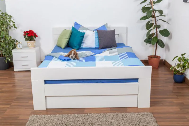 Schubladenbett 140 x 200 cm Buche massiv Weiß Abbildung