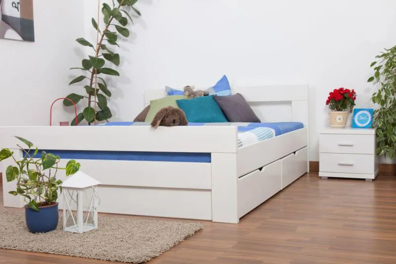 Stauraumbett Buche 160 x 200 cm Weiß Abbildung