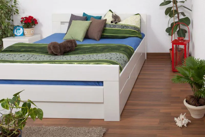 Buche Stauraumbett 160 x 200 cm Weiß Abbildung