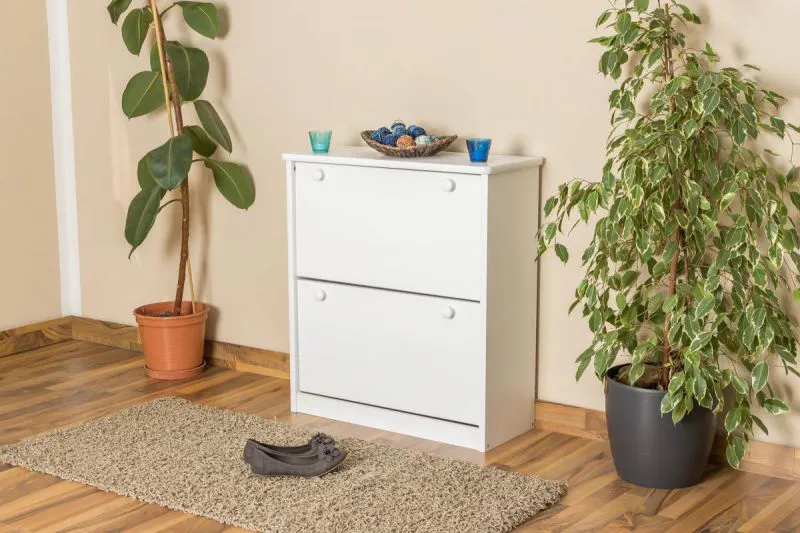 Schuhschrank Kiefer Holz massiv, Farbe: Weiß 80x72x30 cm Abbildung