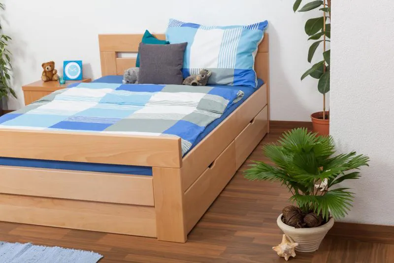 Holz Stauraumbett 140 x 200 cm Buche massiv Natur Abbildung