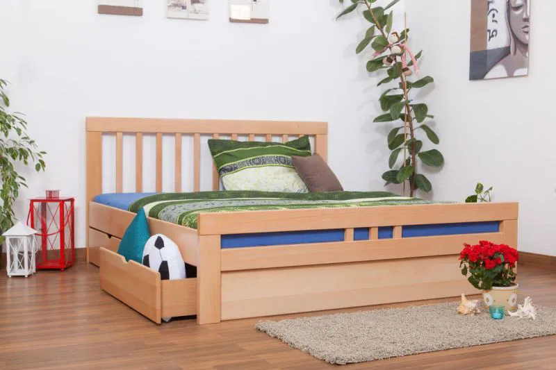 Bett mit Schubladen Buche 180 x 200 cm Natur Abbildung
