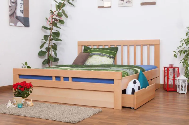 Bett ausziehbar 180 x 200 cm Buche Natur mit 2 Schublade(n) Abbildung