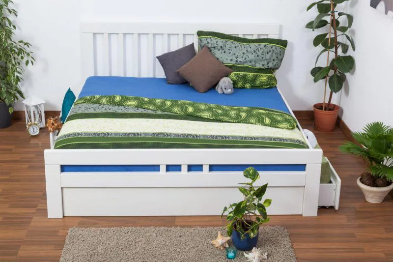 Schubladenbett 180 x 200 cm Buche massiv Weiß Abbildung