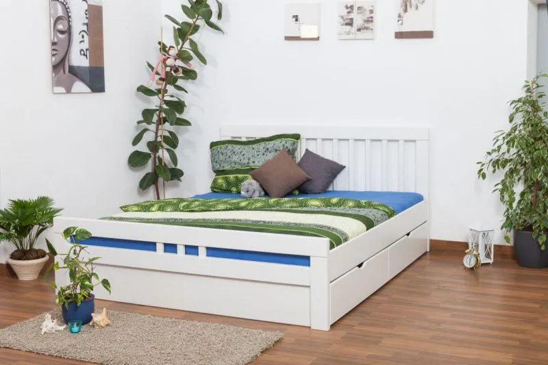 Buche Schubladenbett Bettgestell 180 x 200 cm Weiß Abbildung