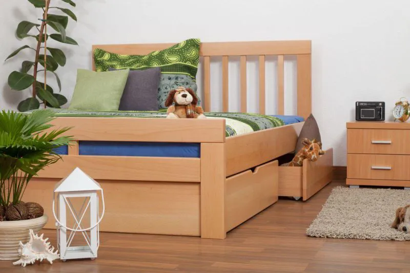 Bett ausziehbar 160 x 200 cm Buche Natur mit 4 Schublade(n) Abbildung