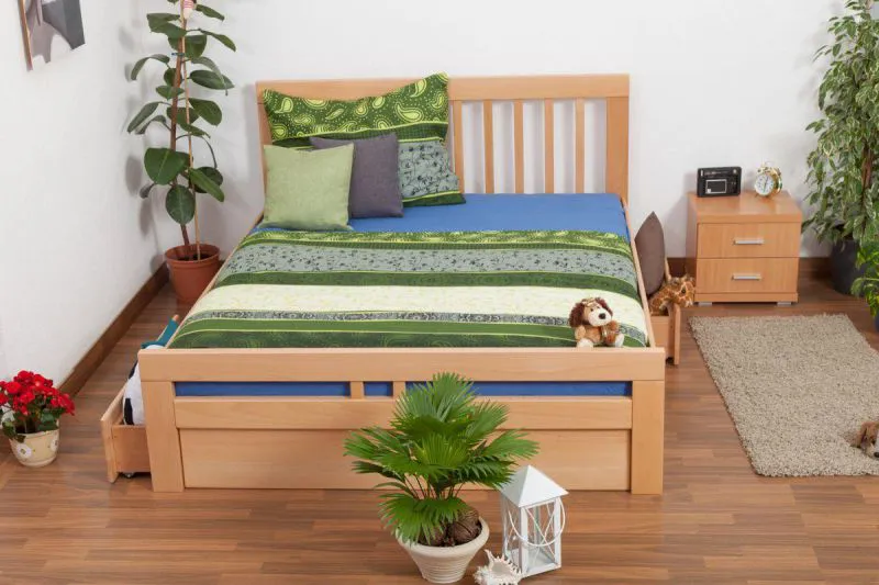 Holz Stauraumbett 160 x 200 cm Buche massiv Natur Abbildung