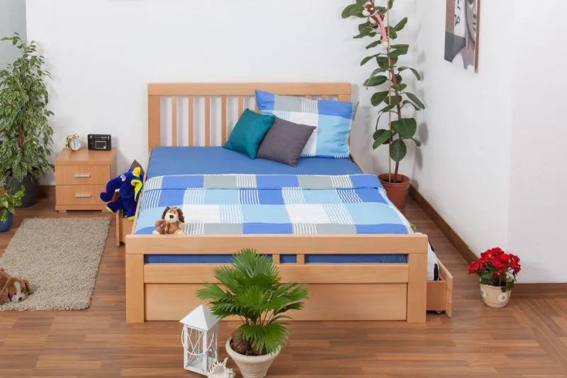 Schubladenbett Buche 160 x 200 cm Natur Abbildung