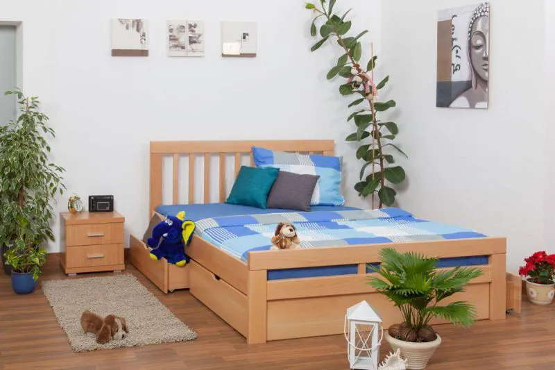 Buche Bett mit Schublade 160 x 200 cm Natur Abbildung