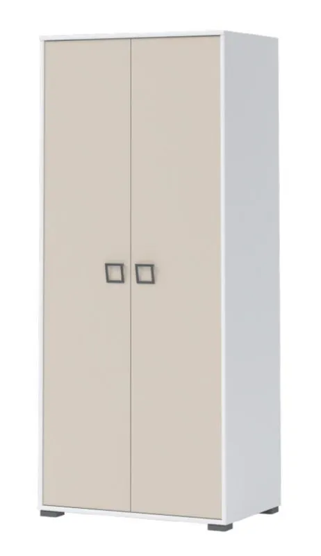 Kinderzimmer - Drehtürenschrank / Kleiderschrank Benjamin 12, Farbe: Weiß / Creme - Abmessungen: 198 x 84 x 56 cm (H x B x T)
