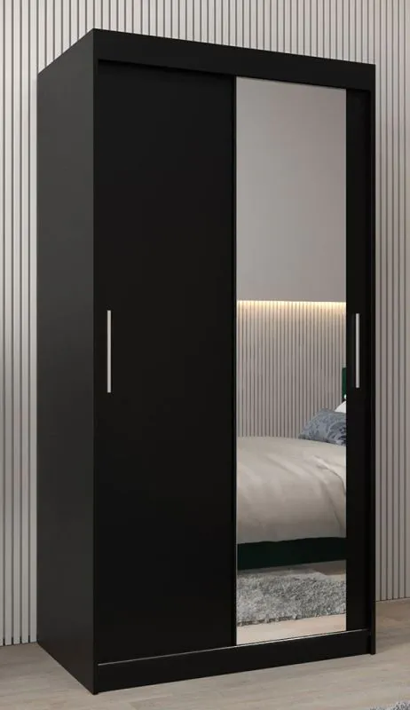 1 Meter breiter Kleiderschrank mit 2 Türen | Farbe: Schwarz Abbildung