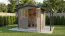 Gartenhaus | 2,77 x 2,03 Meter | Gerätehaus | Beige | Elementbauweise | mit Anbaudach | Satteldach | Weilar 02 | Gerahmte Massivholztür mit Fenstern