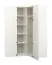 Eckkleiderschrank mit integrierter LED-Beleuchtung Aenna 06, Farbe: Weiß / Grau, zwei Kleiderstangen, sechs Fächer, Griffe: Eiche, Maße: 202,5 x 108,5 x 111 cm