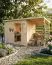 Steiner Gartenhaus Glücksburg 04 | inkl. Schleppdach | inkl. Fußboden | Naturbelassen | Nutzfläche: 6,87 m² | Pultdach | Doppelflügeltür inkl. Fenster