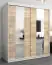 Schiebetürenschrank / Kleiderschrank Polos 04 mit Spiegel, Farbe: Weiß matt / Eiche Sonoma - Abmessungen: 200 x 180 x 62 cm (H x B x T)