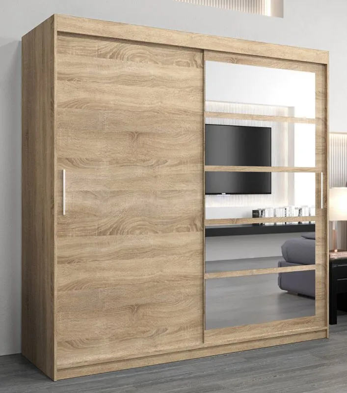 2 Meter breiter Kleiderschrank mit 2 Türen | Farbe: Sonoma Eiche Abbildung