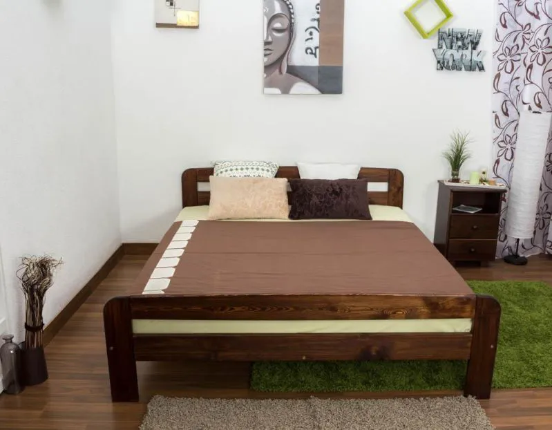 Holzbett 160 x 200 cm Kiefer massiv Nuss mit Lattenrost Abbildung