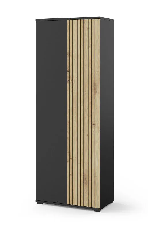 Garderobenschrank mit Push-to-open Funktion Valtierrilla 02, Farbe: Eiche Artisan / Schwarz, eine ausziehbare Kleiderstange, ein Fach, Maße: 185 x 70 x 40 cm
