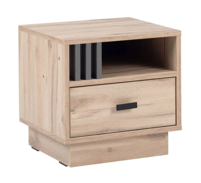 Nachtkommode für Bettanbau links Niel 20, Farbe: Eiche / Anthrazit - Abmessungen: 40 x 40 x 36 cm (H x B x T)