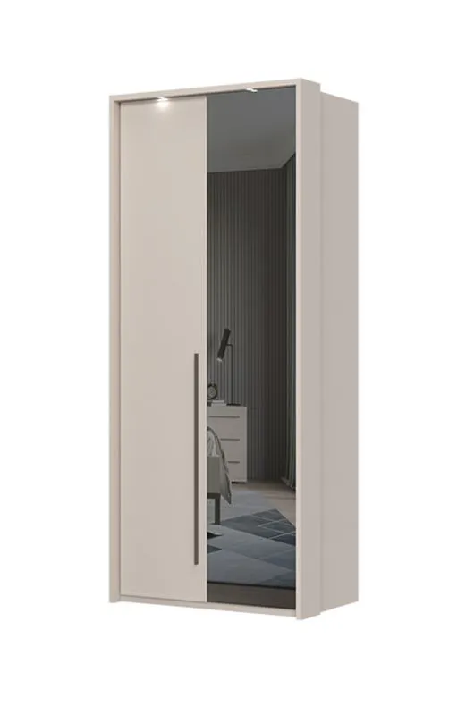 Kleiderschrank mit einer Spiegeltür und Rahmen Neiafu 58, Farbe: Kaschmir, Maße: 226 x 97 x 60 cm, eine Kleiderstange, drei Einlegeböden, verstellbare Füße