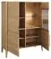 Vitrine mit Glastür rechts Gorica 05, in Eiche Gold, 140 x 111 x 45 cm, mit LED-Beleuchtung, Soft Close System, teilmassiv, Antisol-Glas Bronze
