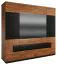 224 cm breiter Kleiderschrank mit 4 Türen, 14 Fächern und 4 Schubladen | teilmassiv | Farbe: Walnuss / Schwarz | Tiefe: 62 cm Abbildung