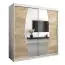 Schiebetürenschrank / Kleiderschrank Calvitero 05 mit Spiegel, Farbe: Weiß matt / Eiche Sonoma - Abmessungen: 200 x 200 x 62 cm ( H x B x T)