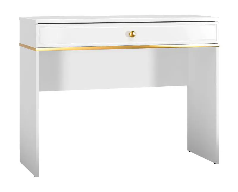 Schminktisch Roanoke 10, Farbe: Weiß / Weiß Glanz - Abmessungen: 79 x 100 x 40 cm (H x B x T)