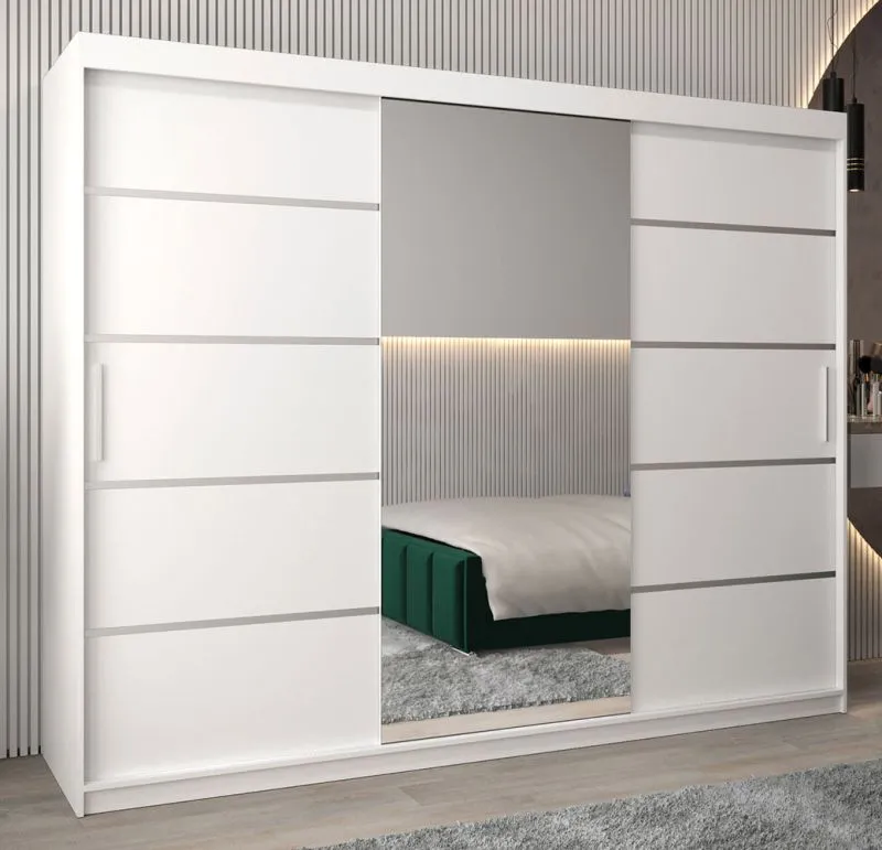 250 cm breiter Kleiderschrank mit 10 Fächern und 3 Türen | Farbe: Weiß Abbildung