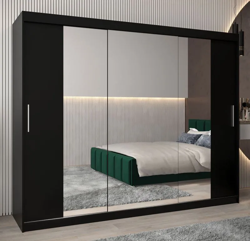 250 cm breiter Kleiderschrank mit 10 Fächern und 3 Türen | Farbe: Schwarz Abbildung