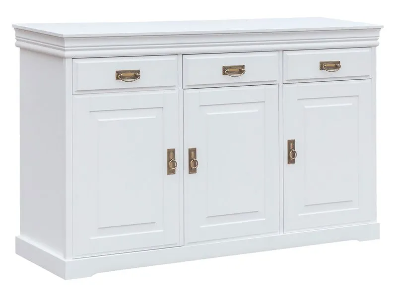 Kommode Jabron 01, Kiefer massiv Vollholz, weiß lackiert - 88 x 140 x 43 cm (H x B x T)