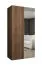 Kleiderschrank / Drehtürenschrank mit einer Kleiderstange | Farbe: Walnuss | 1 Meter breit | ein Fach | Griffe: Silber | eine Spiegeltür