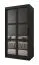 Dunkler Schiebetürenschrank mit Spiegeltüren Elbrus 02, Schwarz Matt, 1 Meter breit, mit schwarzen Griffen, 5 Fächer, für Schlafzimmer