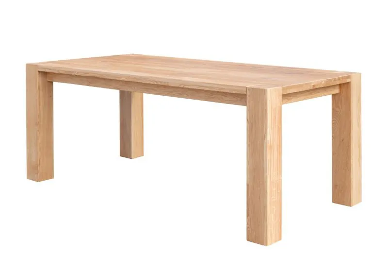 Esstisch Gijou 02, aus massiven Eichenholz, geölte Oberfläche, vier Standbeine, Tischplatte 4 cm dick, Maße: 75 x 180 x 90 cm, elegant und funktional