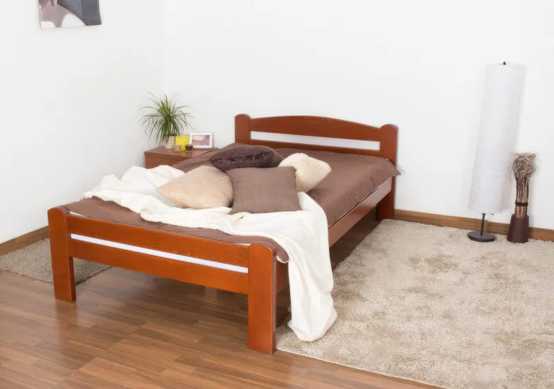 Einzelbett/ Gästebett "Easy Premium Line" K4, 120 x 200 cm Buche Vollholz massiv kirschrot lackiert