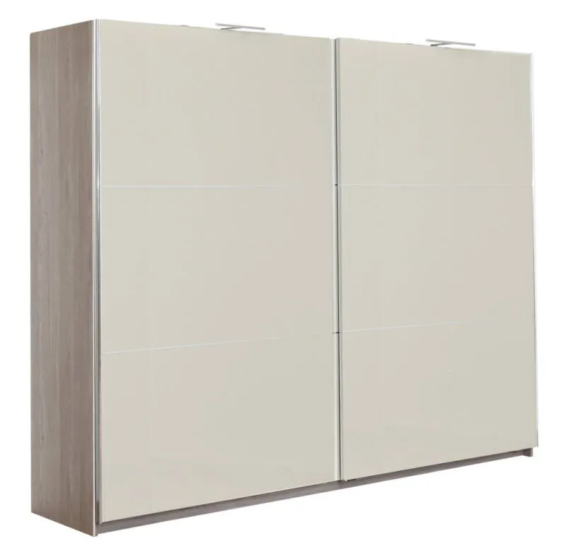 Schiebetürenschrank / Kleiderschrank Sabadell 13, Farbe: Eiche / Beige Hochglanz - 222 x 269 x 64 cm (H x B x T)