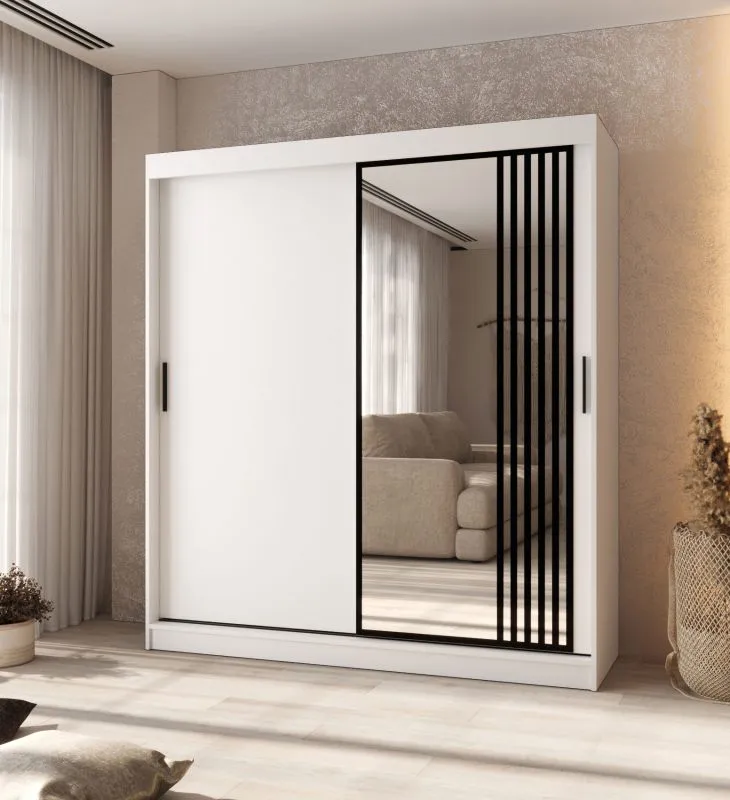 Kleiderschrank | 1 Spiegeltür | Farbe: Weiß Matt | hochwertig Verarbeitet | 180 x 62 x 200 cm | Schiebetürenschrank | 10 Fächer | 2 Kleiderstangen
