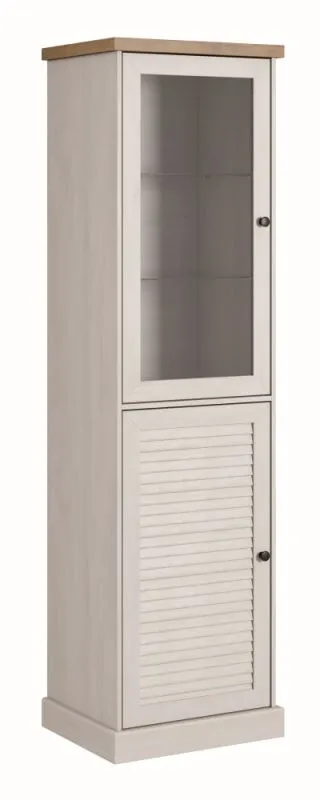 Vitrine Lägern 09, Farbe: Kiefer Weiß / Eiche Braun - 203 x 57 x 46 cm (H x B x T)